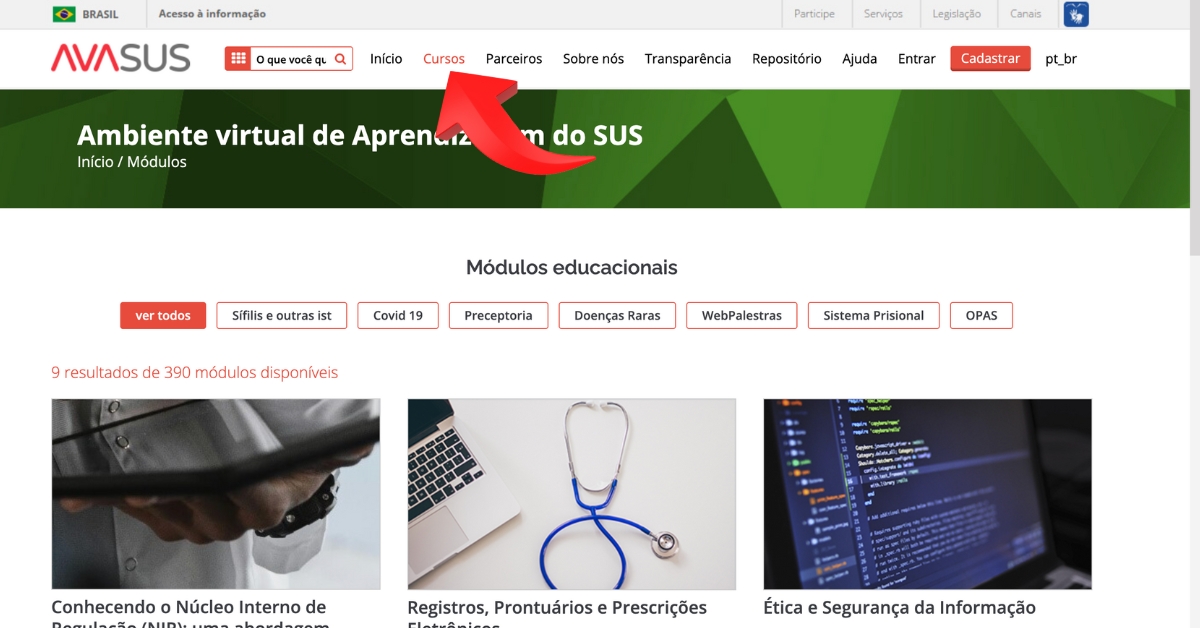 Cursos AVASUS Inscrição Passo a Passo
