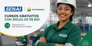 Mulher com capacete no SENAI promovendo cursos gratuitos