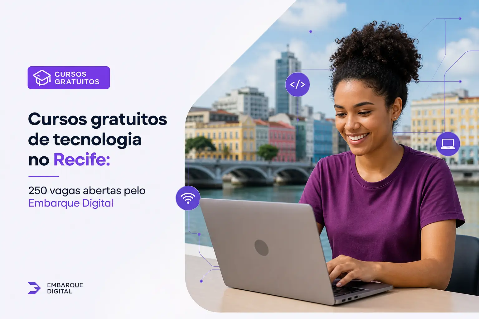 Jovem mulher estudando finanças em Recife no laptop ao ar livre