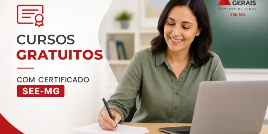 Mulher escrevendo sobre cursos gratuitos com certificado SEE-MG