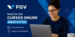 Jovem mulher olhando laptop, cursos gratuitos FGV 2026