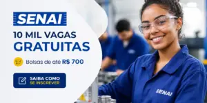 Jovem mulher no SENAI trabalhando em maquinário, 10 mil vagas 2026