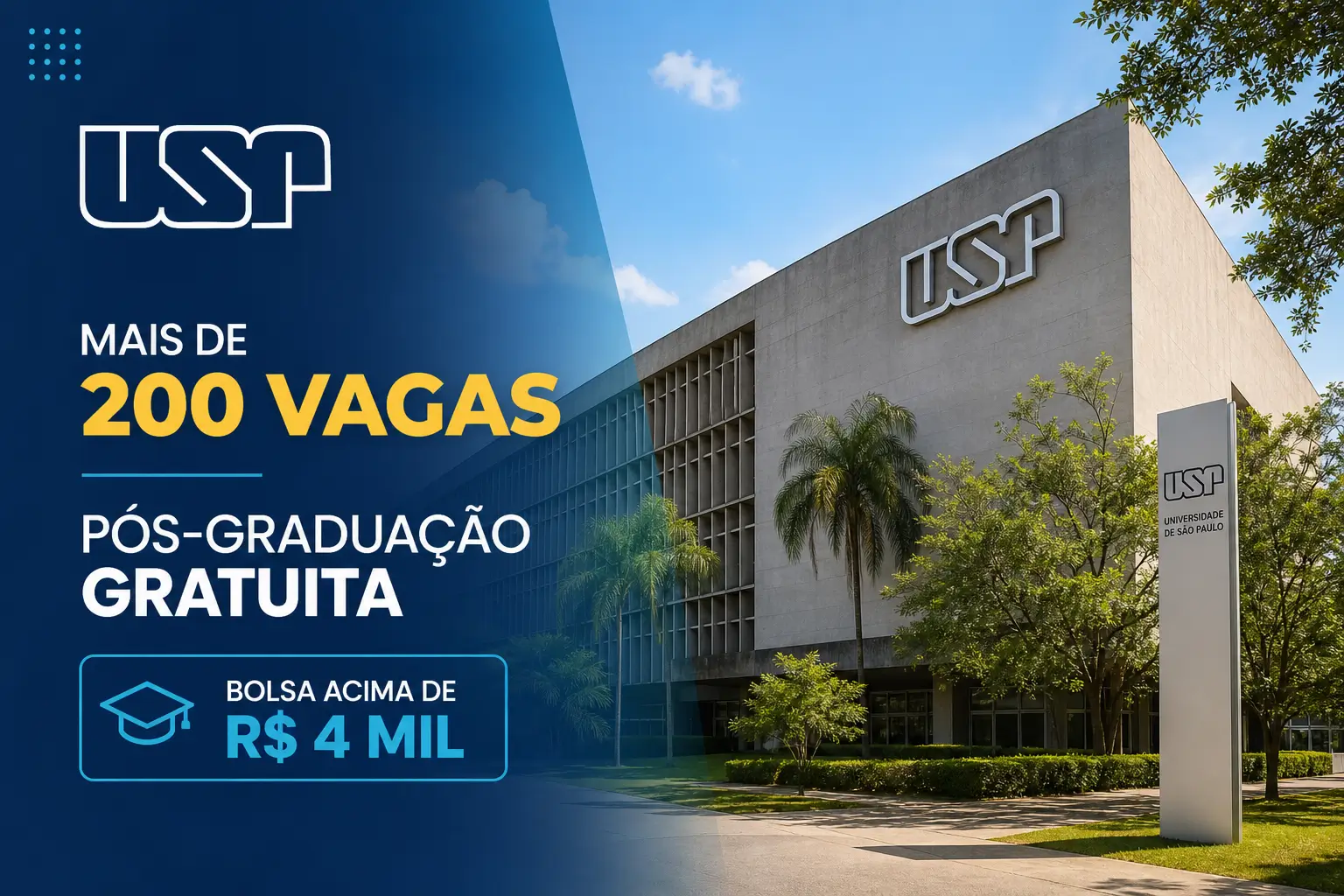 Prédio da USP oferecendo cursos de pós-graduação gratuitos