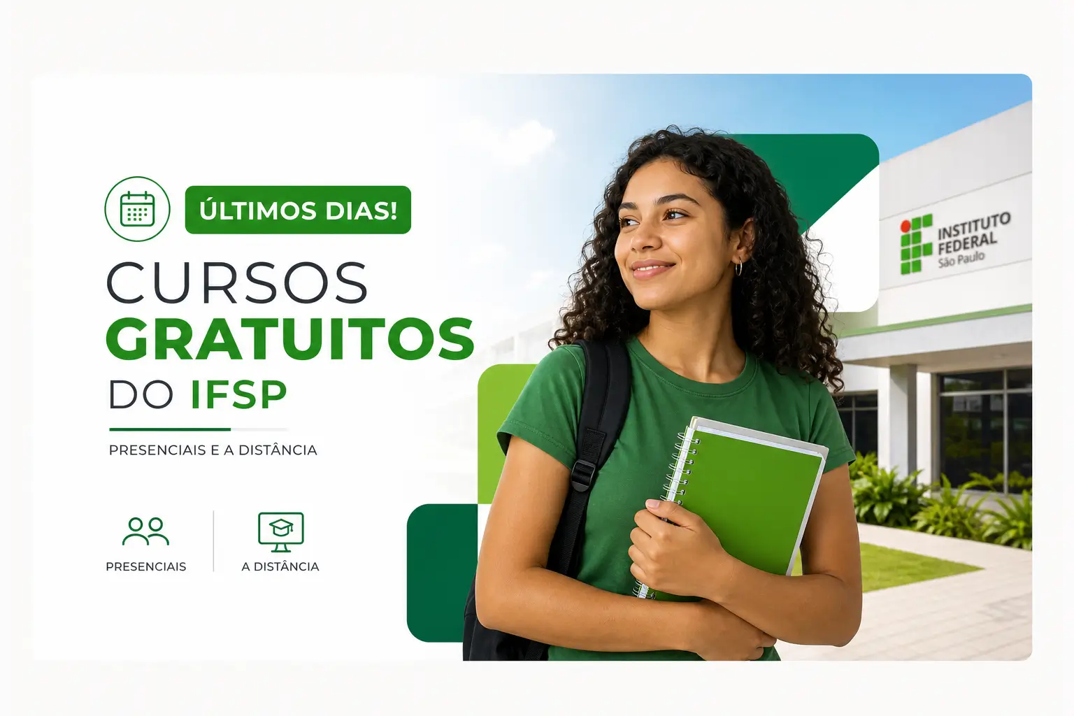 Jovem sorridente no Instituto Federal São Paulo com texto promocional