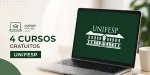 Laptop com tela verde e logo da UNIFESP para cursos gratuitos