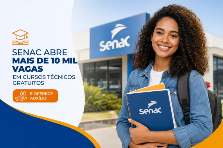 Jovem segurando caderno Senac com vagas gratuitas 2026