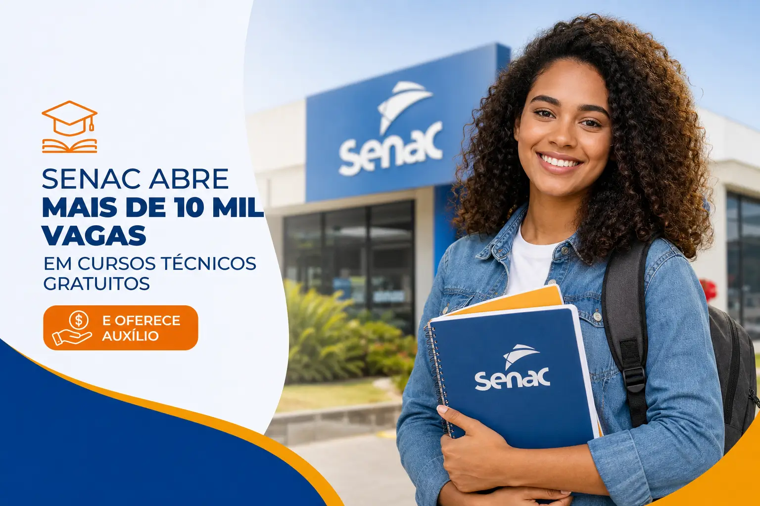Jovem segurando caderno Senac com vagas gratuitas 2026