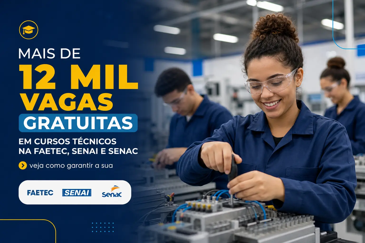 Jovem mulher ajustando equipamentos em aula técnica