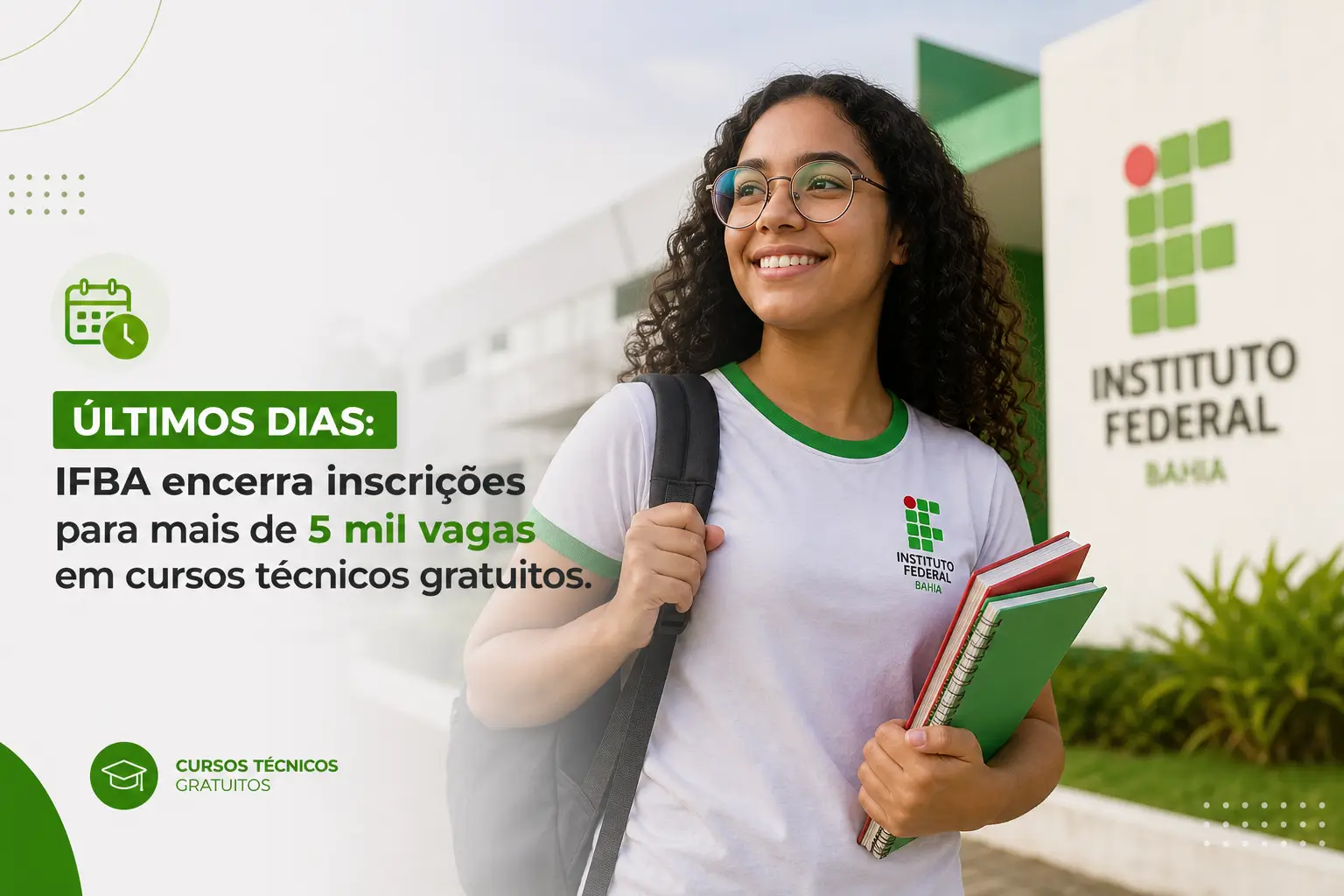 Estudante do IFBA sorrindo, inscrições abertas para cursos