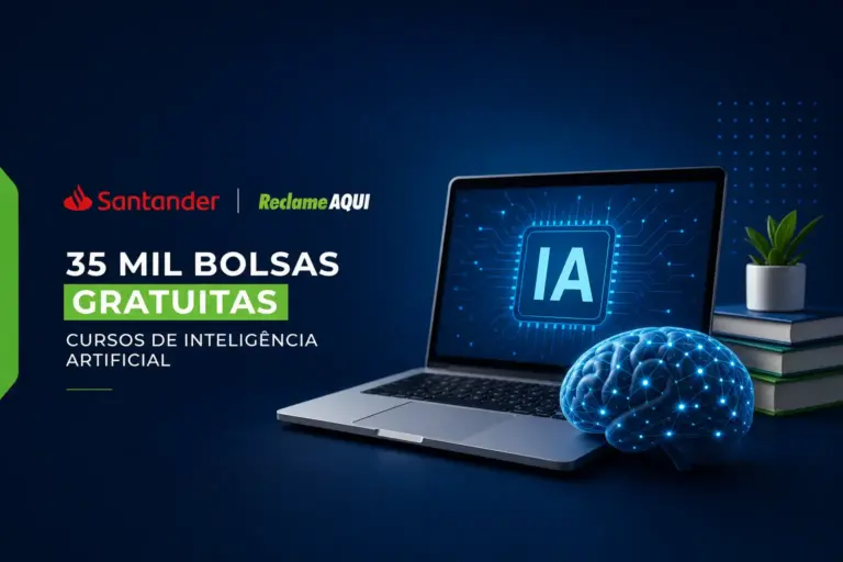 Bolsa gratuita IA: Laptop com icon IA e cérebros conectados