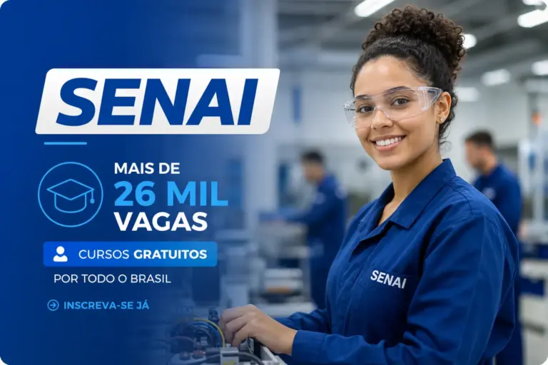 Jovem mulher no SENAI com vagas gratuitas cursos Brasil